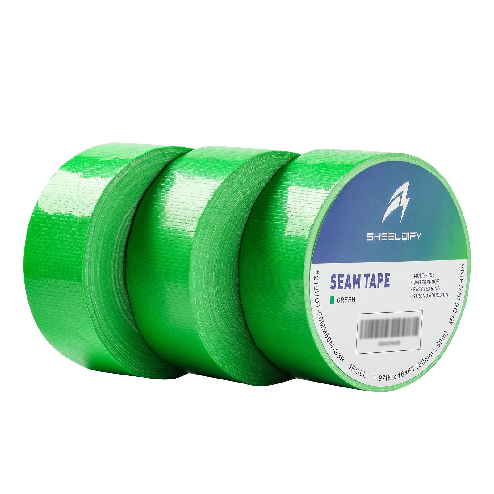 Sheeldify 1.97" x 164‘ Seam Tape - Duct Tape Edge Tape Heavy Duty Multi-Purpose, Hand-Tearable, No Residue, Green, 1 Roll