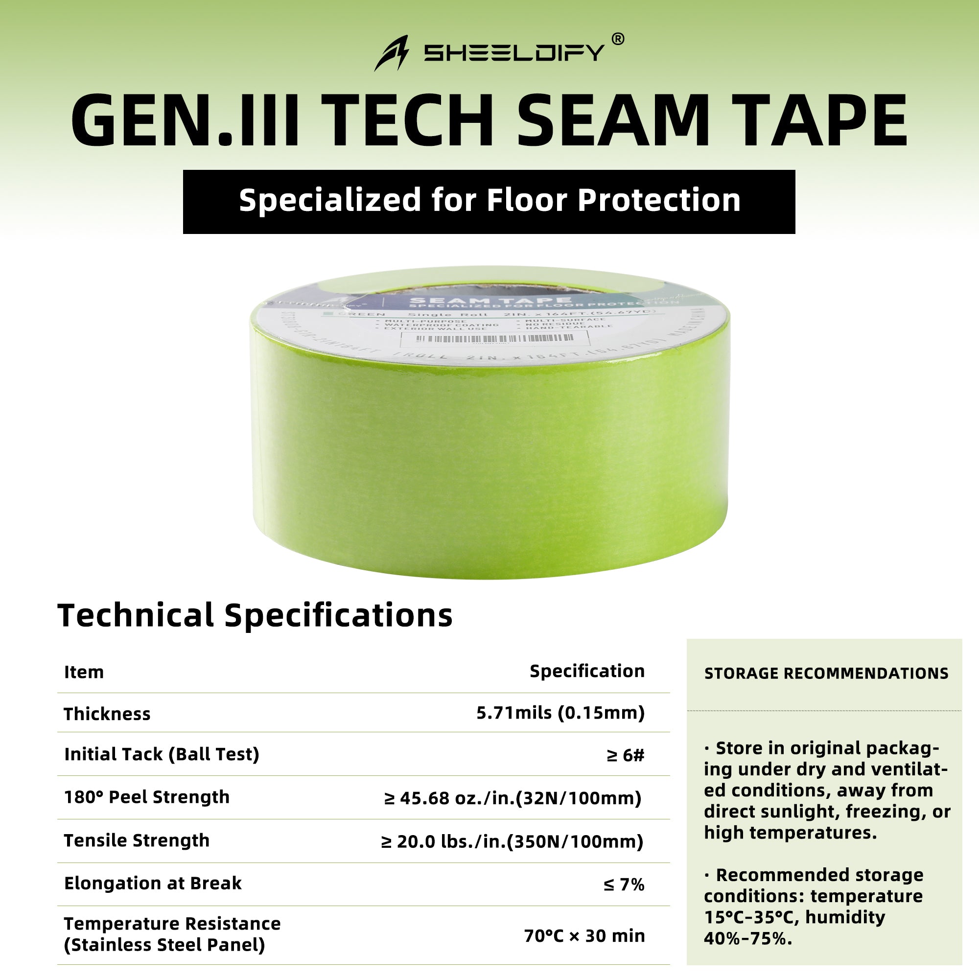 Sheeldify Gen.III Seam Tape Specialized for Floor Protection | Edge Tape | Masking Tape, 90 Day+