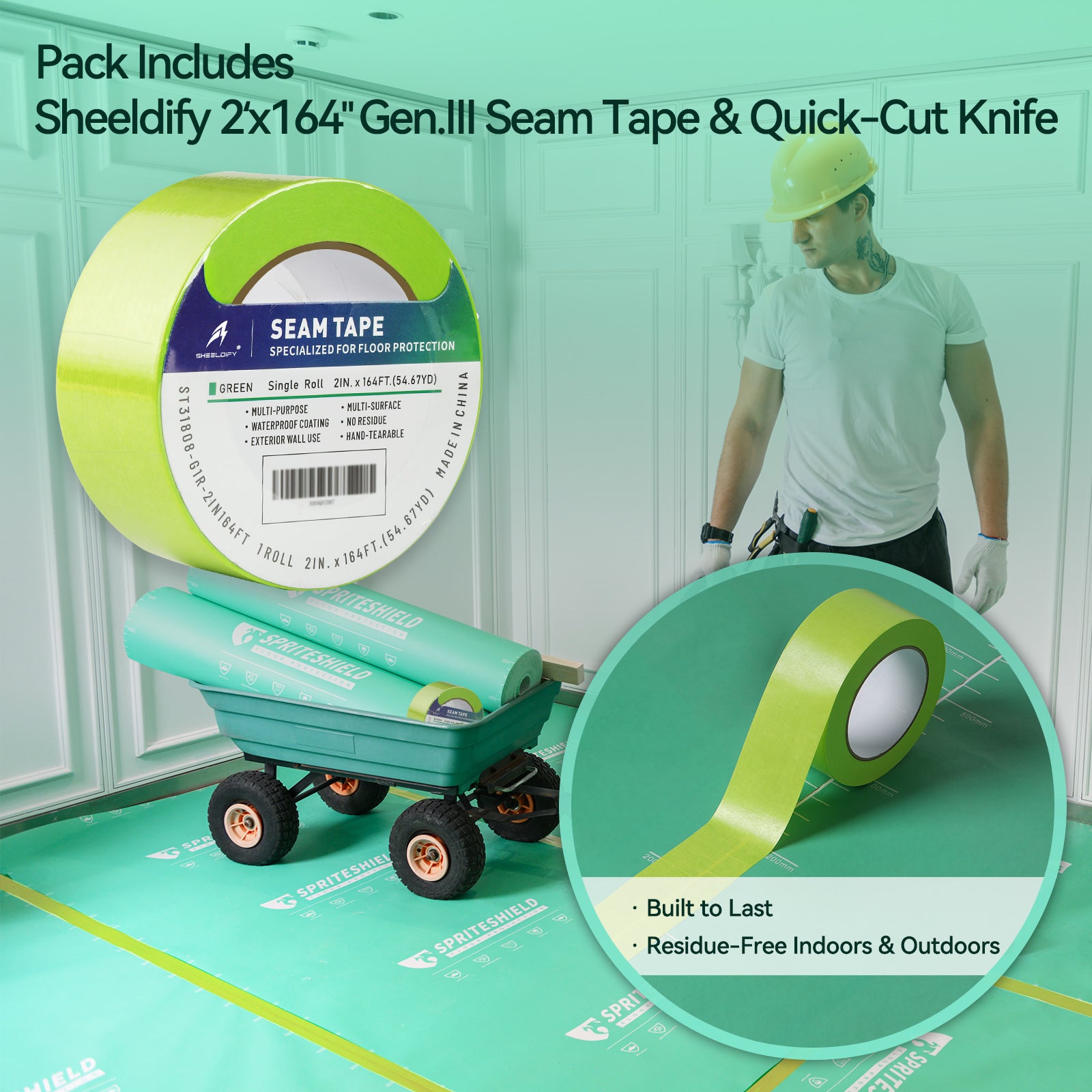 Spriteshield 39" x 100' Heavy-Duty Temporary Floor Protection for Construction & Renovation